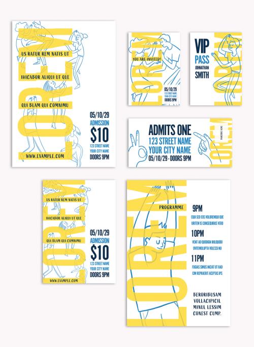 Event Promotion Set with Blue and Yellow Illustrations - 260351256