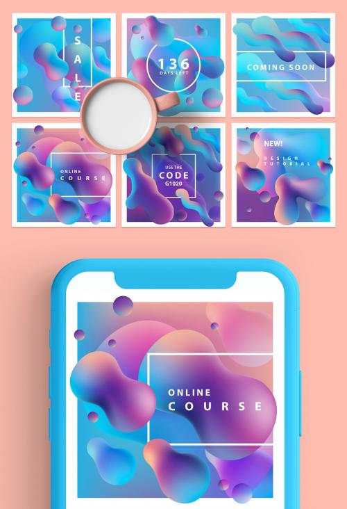 6 Social Media Posts with 3D Liquid Gradient Elements - 260354191