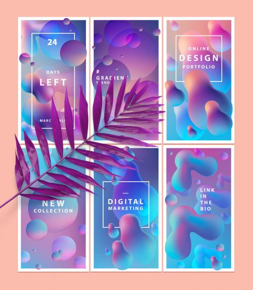 6 Social Media Posts with 3D Liquid Gradient Elements - 260354195