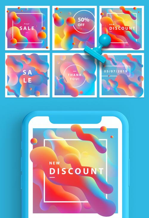 6 Social Media Posts with 3D Liquid Gradient Elements - 260354232