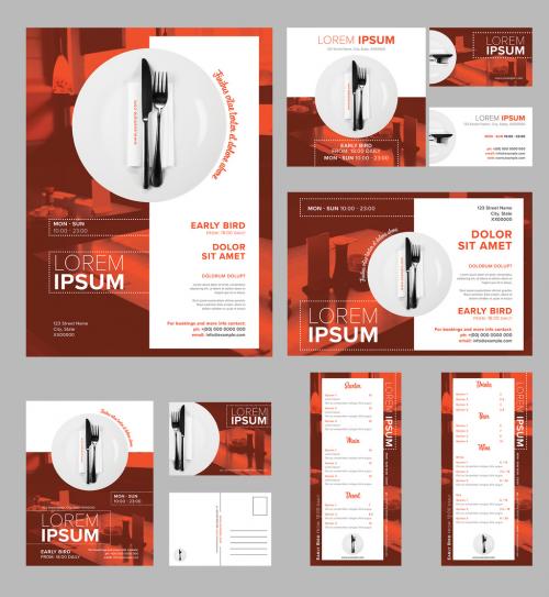 Restaurant Event Print Kit Layout with Orange and White Accents - 260385364