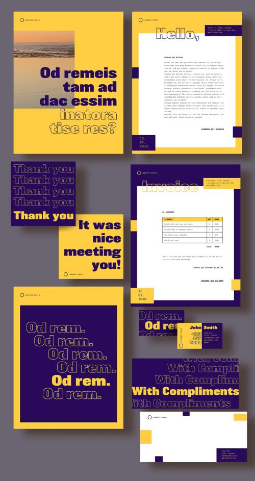 Yellow and Purple Stationery Set Layout - 260385377