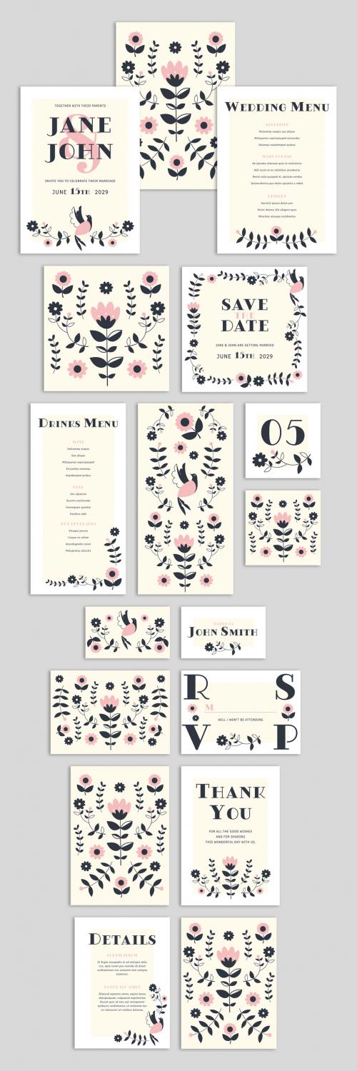Wedding Suite Layout with Floral Graphic Illustrations - 260385387