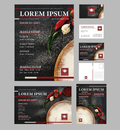 Restaurant Event Print Kit Layout with Cream and Maroon Accents - 260385388