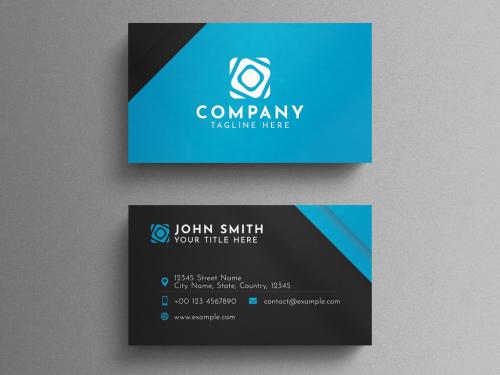 Black and Blue Corporate Business Card Layout - 260559299