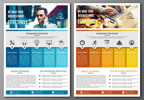 Business Flyer Layout with Blue and Orange Accents - 260582814