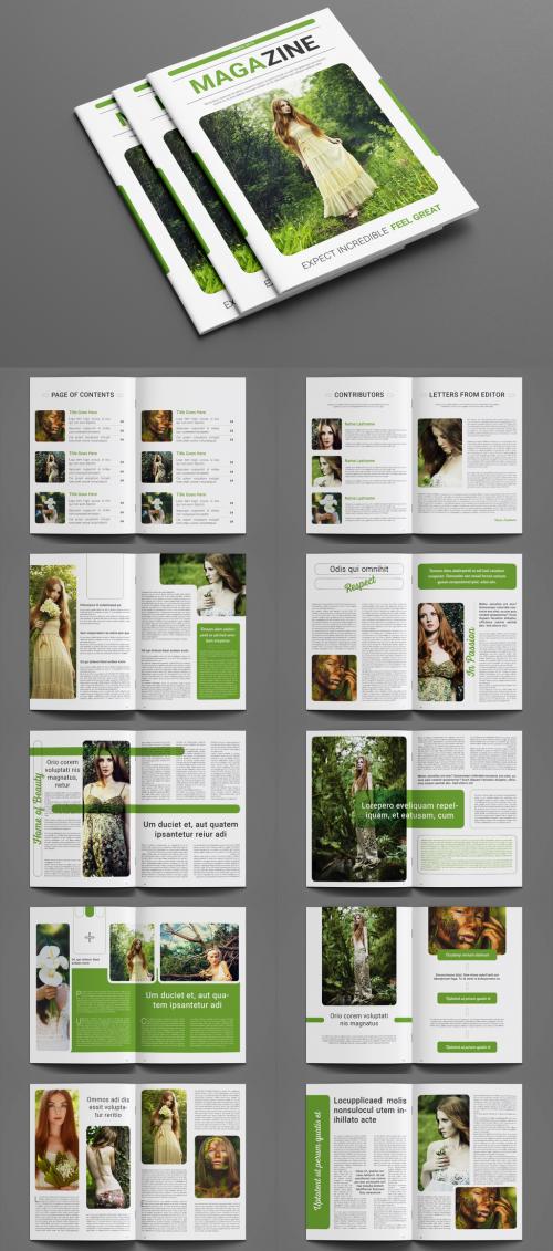 Magazine Layout with Green Accents - 260582859