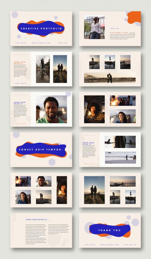 Portfolio Layout with Bright Blue and Orange Accents - 260613128