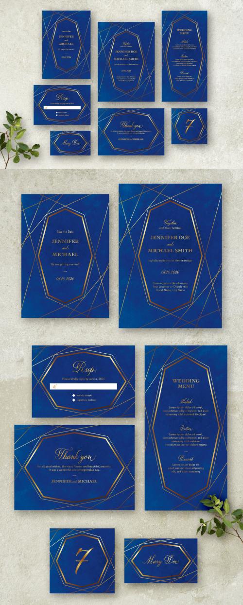 Blue and Gold Wedding Stationery Set - 260784066