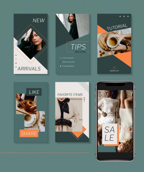 Fashion Lifestyle Social Media Set Layout with Green Elements - 260786179