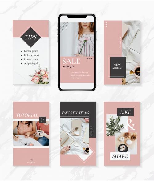 Elegant Lifestyle Social Media Set Layout with Pink Accents - 260786271