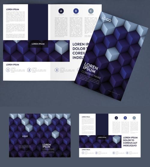 Bi-Fold Layout with Blue Cubes Graphic Background - 261094416