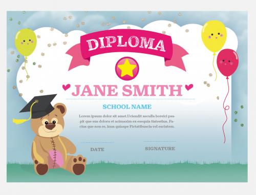 Children's Diploma with Bear Illustration - 261316048