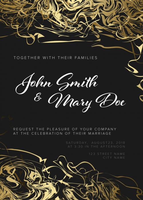 Wedding Invitation with Gold Ribbon Illustrations - 261353383