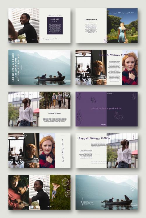 Purple and Tan Web Presentation with Wavy Text Elements - 262063800