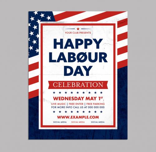 Labor Day Event Poster Layout with American Flag Graphic - 262256322