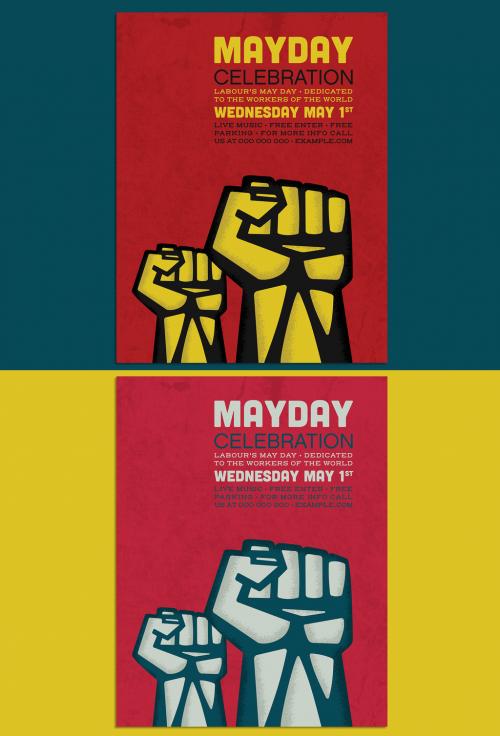 Mayday Worker Celebration Event Poster Layout with Fists  - 262256345