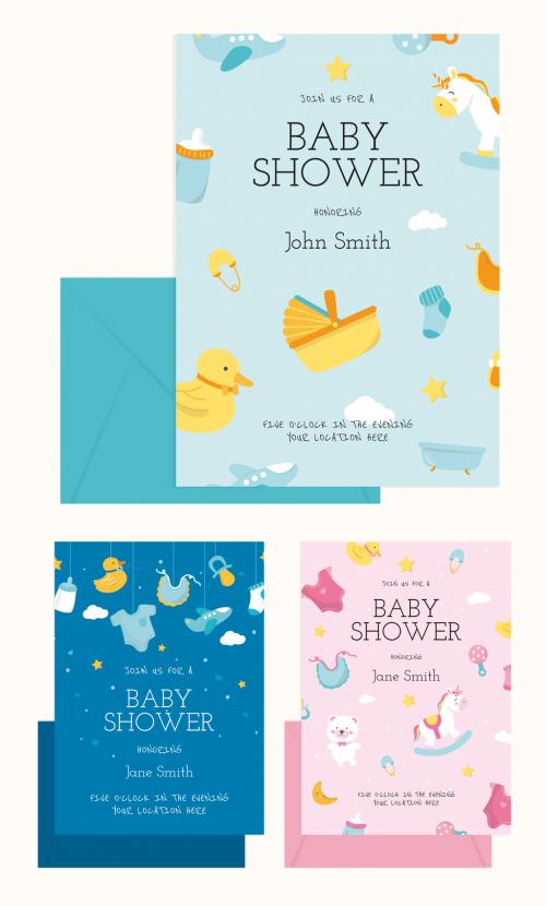 Baby Shower Invitation Card Design Layout with Illustrative Elements - 262351583