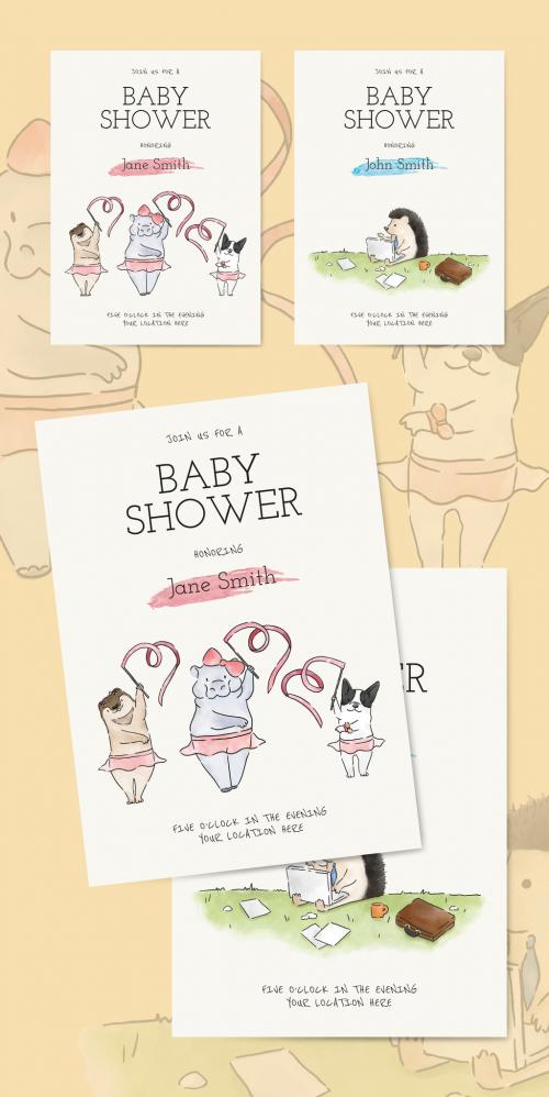 Baby Shower Invitation Card Layout With Animals - 262351586