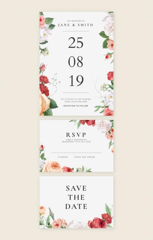 Floral Wedding Invitation Cards Layout - 262351636