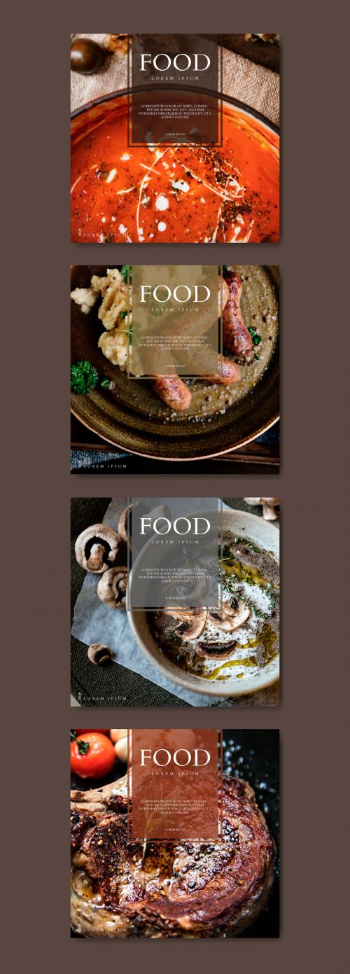 Restaurant Food Banner Layout with Illustrative Elements - 262351651