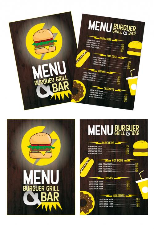 Burger Restaurant Menu with Yellow Accents - 262545686