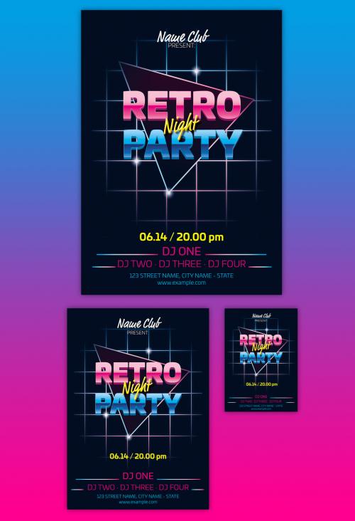 Retro Party Poster Layout with Neon Accents - 262545721