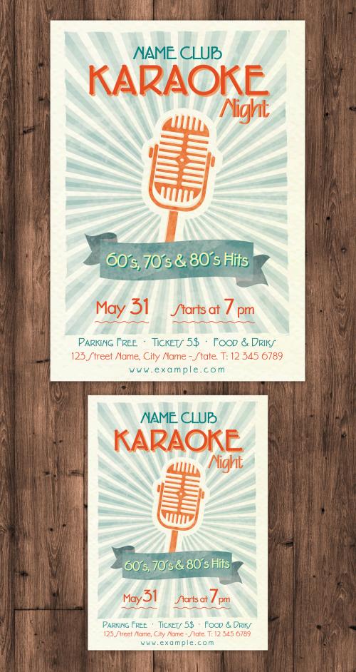 Karaoke Open Mic Poster with Orange and Blue Print Elements - 262550139