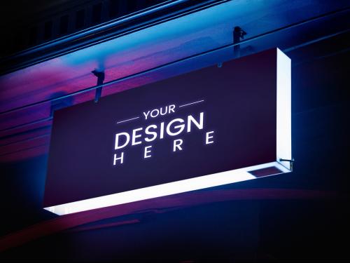 Dark Outdoor Neon Light Board Mockup - 262827417