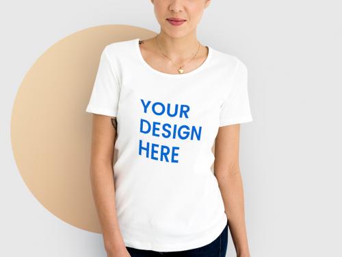 Woman Wearing a White T-shirt Mockup - 263724620