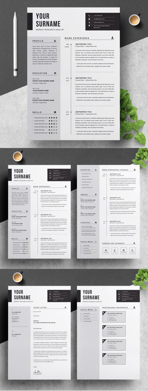 Black and White Resume and Cover Letter Layout - 263782383