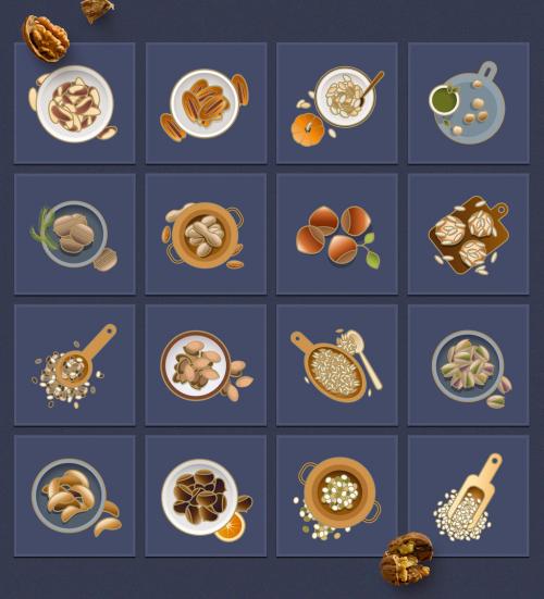 16 Colorful Nuts and Seeds Icons Layout - 263935101