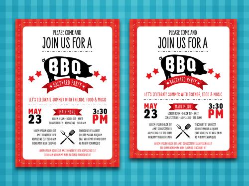 Red and White BBQ Flyer with Pig Illustration - 264272394