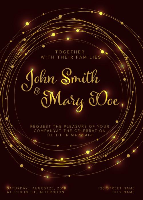 Wedding Invitation Card Layout with String Light Accents - 264443448