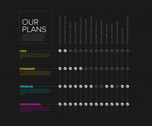 Product Features Comparison Table Layout on Dark - 264443497