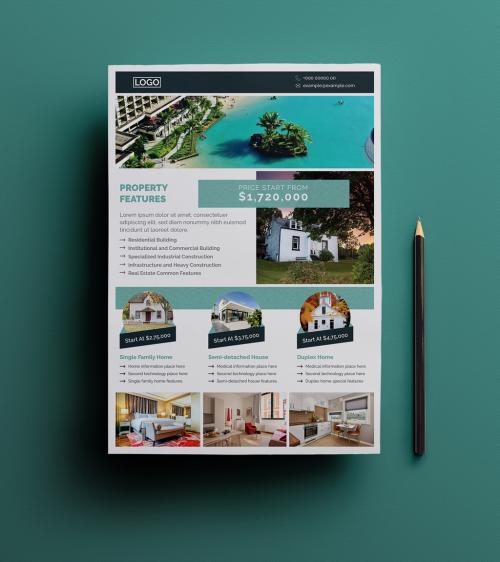 Real Estate Flyer Layout with Teal Accents - 264474677