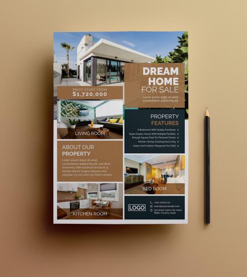 Real Estate Flyer Layout with Brown Accents - 264474701