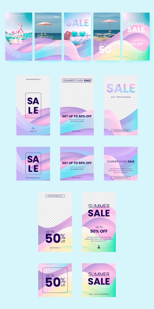 Set of 10 Social Media Posts and Stories Layouts With Pastel Gradient Background - 264488799