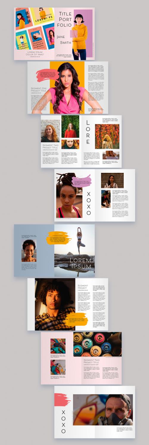 Magazine Style Brand Portfolio Layout with Paintbrush Accents - 264655168