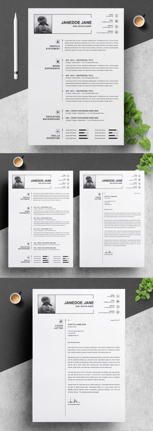 Minimalist White Resume and Cover Letter Layout - 265364328