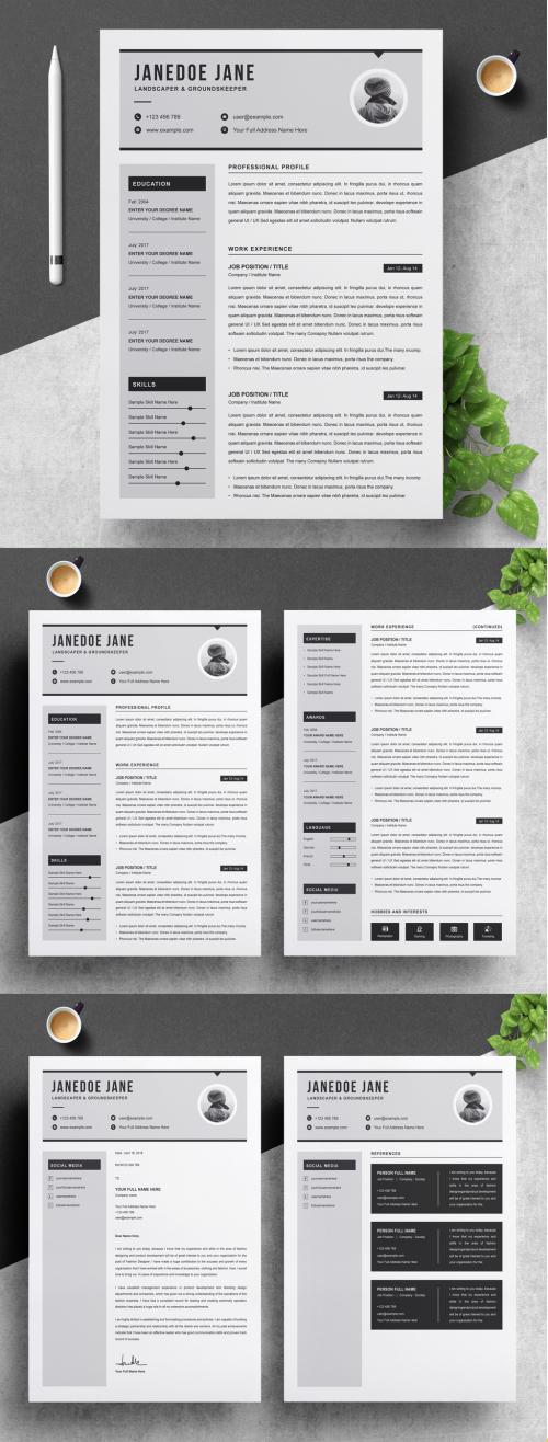 Minimalist Gray And White Resume Kit Layout - 265364345