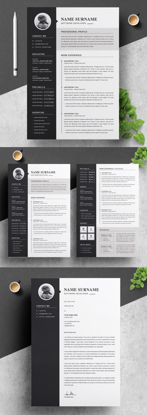 Simple Black and White Resume Kit Layout - 265364348