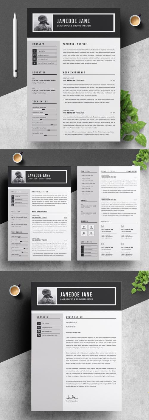 Bold Black and White Resume and Cover Letter Layout - 265364370