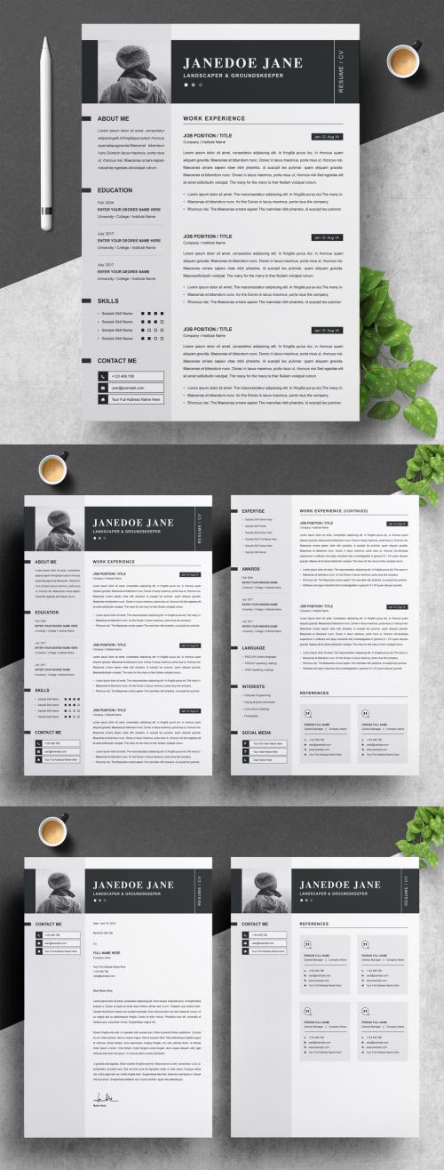 Resume Set Layout with Black Header - 265364371