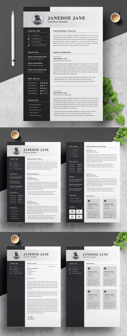 Resume Set Layout with Gray & Black Accents - 265364398