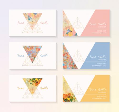 Business Card Layouts with Geometric and Painted Elements - 265383542