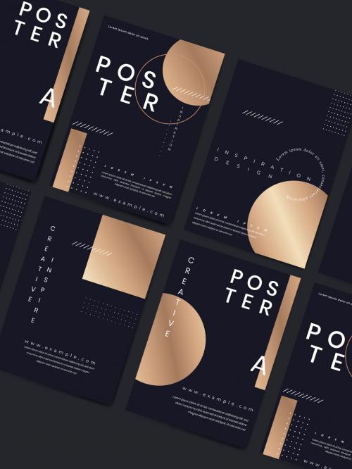 Poster Layouts with Gold Geometric Elements - 265383922