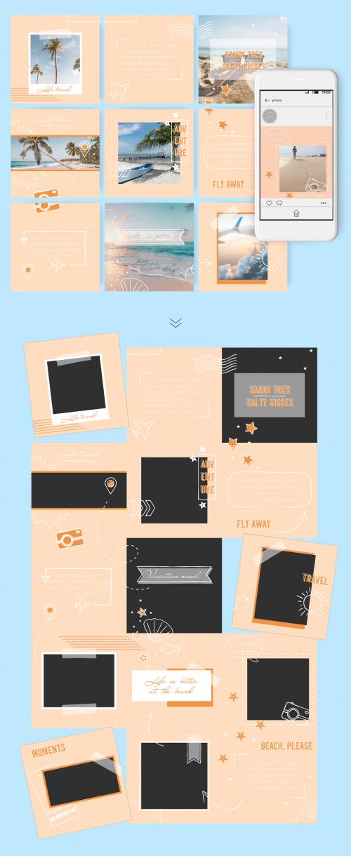 Set of 15 Social Media Posts Layouts with Hand Drawn Travel Doodles - 265673252