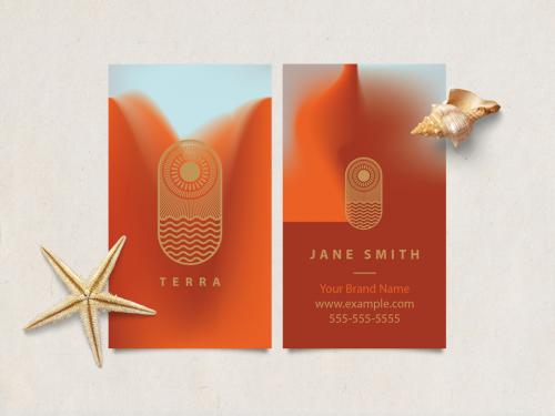 Vertical Business Card Layout with Coral and Terracotta Gradient - 265705894