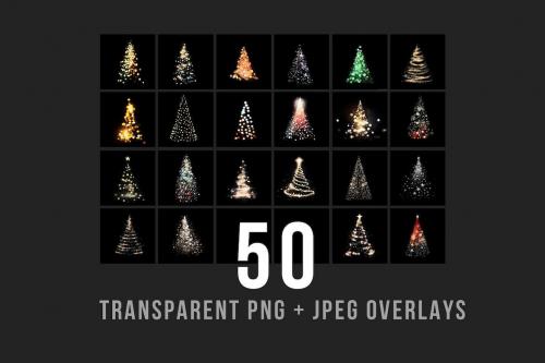 50 Christmas tree bokeh light PNG and JPG overlays